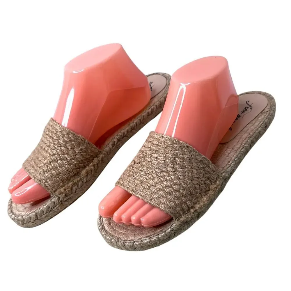 FP Beach Front Espadrille Slide Sandals Woven Jute Tan Boho W's EU 41 = 9.5 - 10